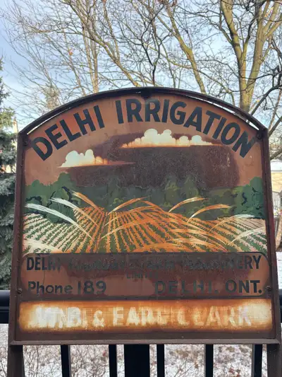 Metal Delhi Ontario foundry & farm sign, View more