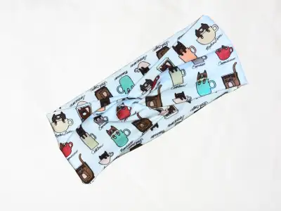 Wide Twist Headband- Coffee and Cats Print, View more