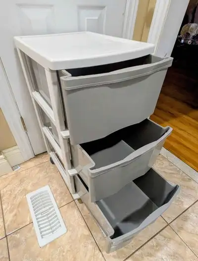 3-Drawer Plastic Rolling Storage Cart - Grey/White, View more