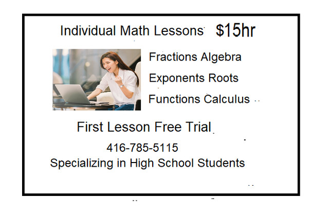 Mathematics Lessons $15/hr for High School Students in Classes & Lessons in City of Toronto