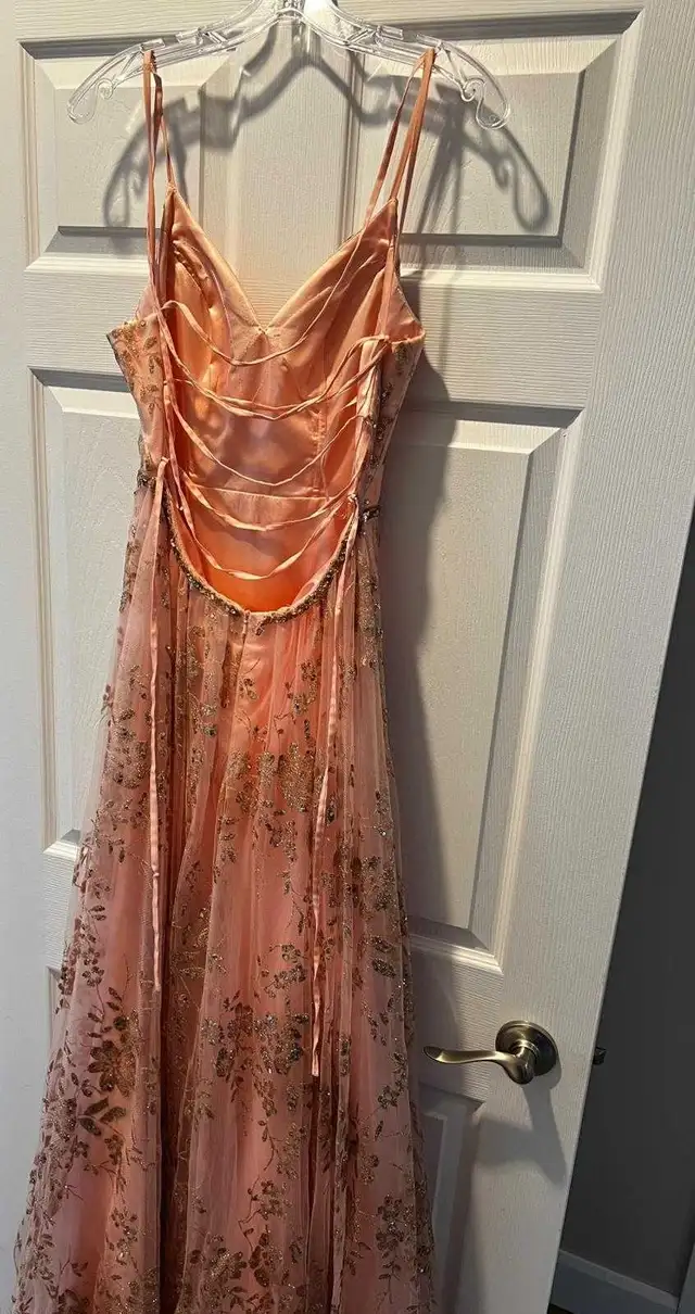 NEW Stunning Blush Pink Floral Seqin Gown Size 4 in Women's - Dresses & Skirts in Calgary - Image 3