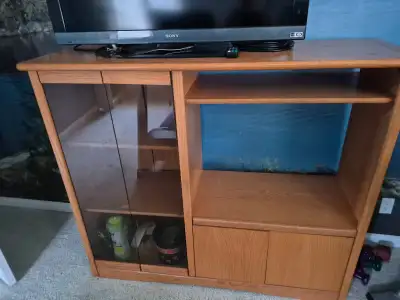 Solid Oak TV/Stereo Cabinet with Glass Doors