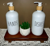 Kitchen soap dispenser set, wood riser