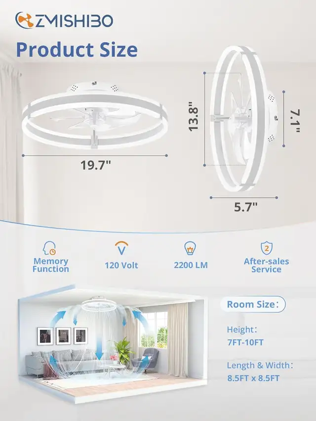 ZMISHIBO Brown Flush Mount Ceiling Fan with LED Light, 6 Speeds, in Indoor Lighting & Fans in Mississauga / Peel Region - Image 4