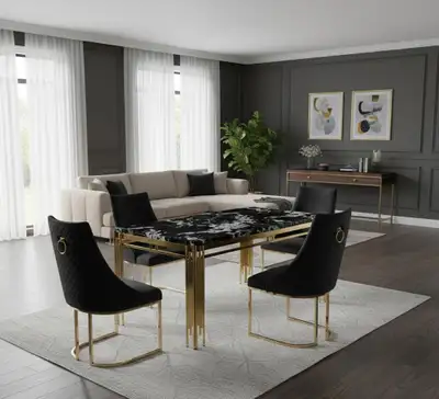 Black Marble Dining Table Set – Black Chairs, View more