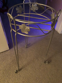 Brushed Silver Plant Stand With Flower Motif