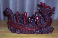 red resin Dragon Boat from Hong Kong symbolic of Good Fortune