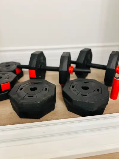 Almost brand new Adjustable Fitness Dumbbells Set, 3 in 1 Dumbbells Pairs, with Connecting Rod Conve...