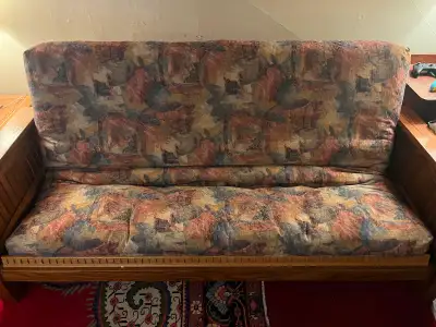 Solid polished wood futon (large: 7' wide x 3' deep x 3' tall), View more