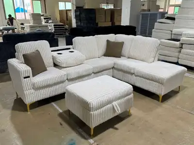 L-Shape Sectional Sofa with Corduroy Metal Legs, View more