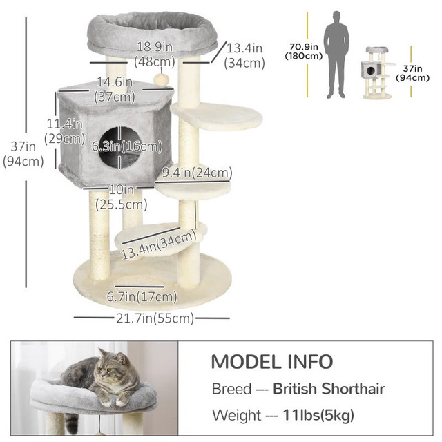 37" Cat Tree for Indoor Cats, Cat Tower in Accessories in Markham / York Region - Image 2