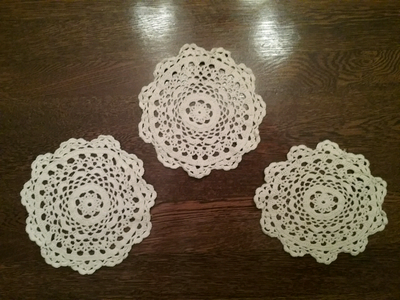 Set of Three Hand Crotcheted Doilies, View more