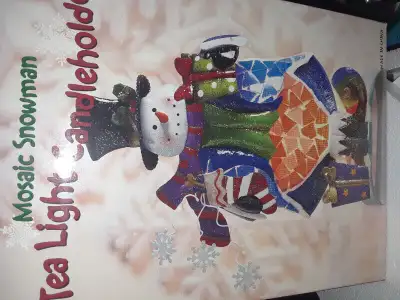Brand new in box Mosaic Snowman Tea Light Candleholder, View more