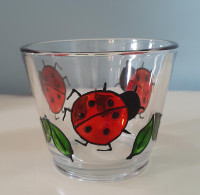 Vintage hand painted ladybug votive candle holder stained glass