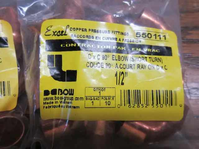 Raccords de plomberie en cuivre 0.5 pouces in Plumbing, Sinks, Toilets & Showers in City of Montréal - Image 5