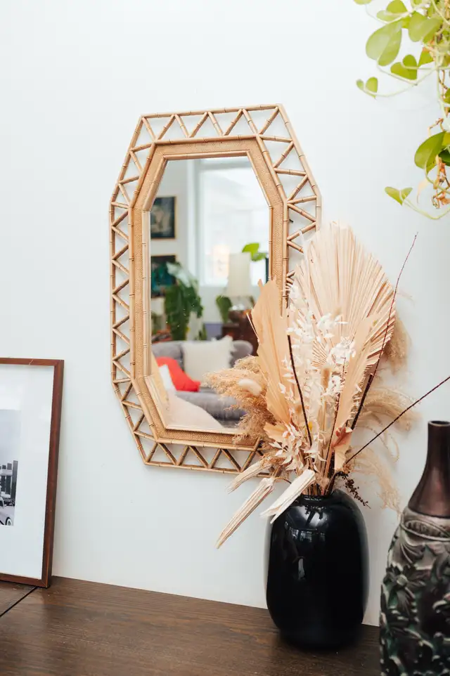 Vintage Rattan Wall Mirror – Geometric Frame (18” x 31”) in Home Décor & Accents in City of Toronto - Image 5