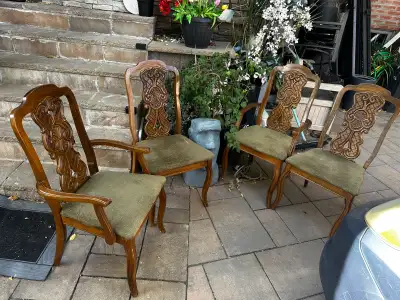 Set of 4 vintage wooden dining chairs, View more