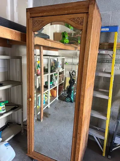 Vintage Solid Wood Wardrobe Armoire with Full-Length Mirror, View more