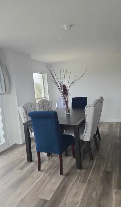 Solid Wood Dining Table Set + 6 Upholstered Chairs, View more
