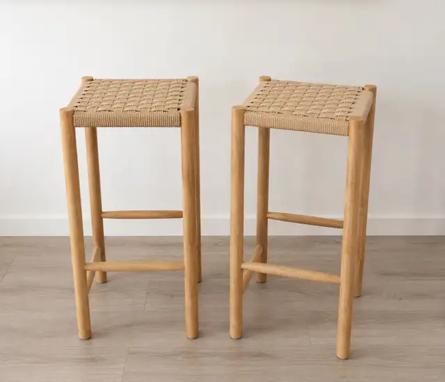 Modern Woven Wood Counter Stools – Set of 2