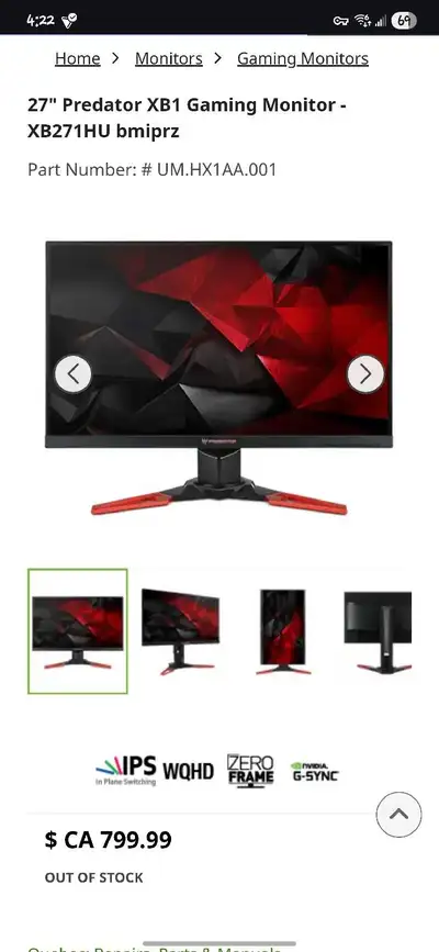 Acer predator 2k 144hz IPS 4ms monitor, View more