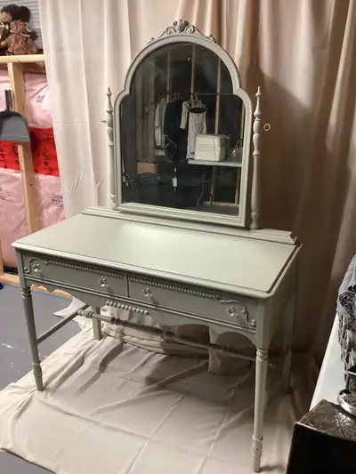 ANTIQUE VANITY AND MIRROR, View more