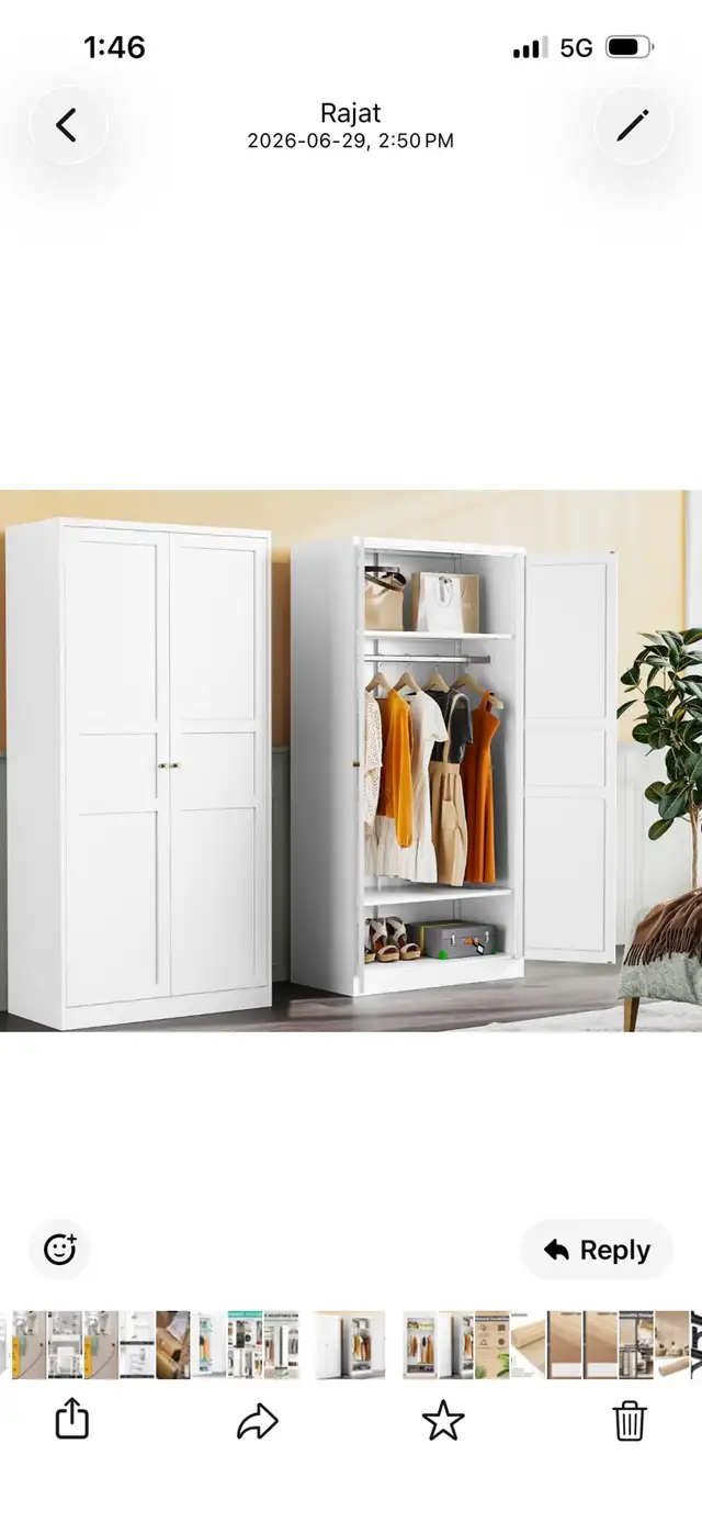Metal Wardrobe Cabinet with Hanging Rod,White Armoire Wardrobe  in Dressers & Wardrobes in Mississauga / Peel Region - Image 10