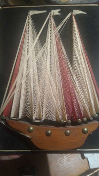 Vintage String Wall Art Ship Sail Boat Picture  9*12 inchs