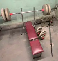 Bench Press, barres d'entraînement, poids, altères et Dumbell