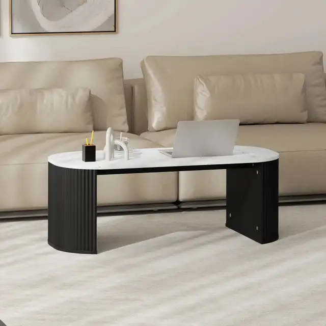 Coffee Table, Modern Marble-Effect Living Room Table with Round  in Coffee Tables in Markham / York Region - Image 7