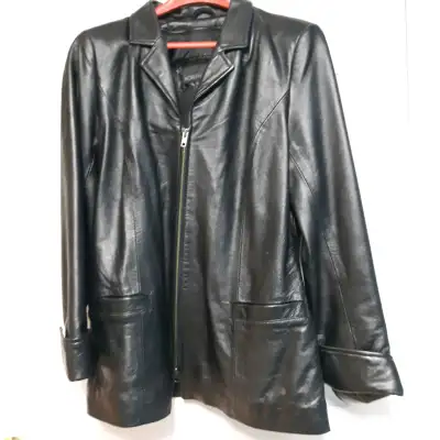 BEAU MANTEAU NEUF EN CUIR NOIR NORTH END, GR MEDIUM FEMME $20.00, View more