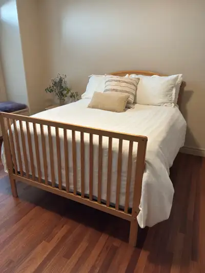 Double Bed Frame, Mattress and Night Stand - Solid Maple, View more