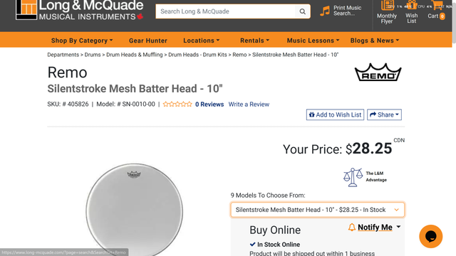 Remo Silentstroke Mesh Batter Head - 10'' in Drums & Percussion in Calgary - Image 6