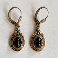 Vintage MCM/Hollywood Regency Pendant Earrings - Brass & Glass