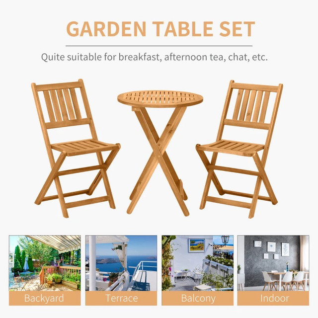  3 Piece Folding Patio Bistro Set Dining Table Set Table and 2 C in Patio & Garden Furniture in Markham / York Region - Image 4
