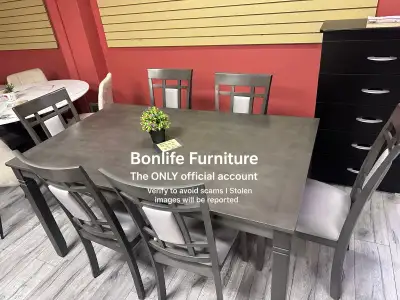 grey wooden dining table set , View more