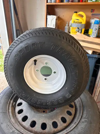 I am selling a Brand New 5.80-8 trailer tire on 4 bolt rim, perfect for various trailer applications...