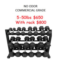BRAND NEW 5-50lb High Quality Rubber Hex Dumbbells-no odor