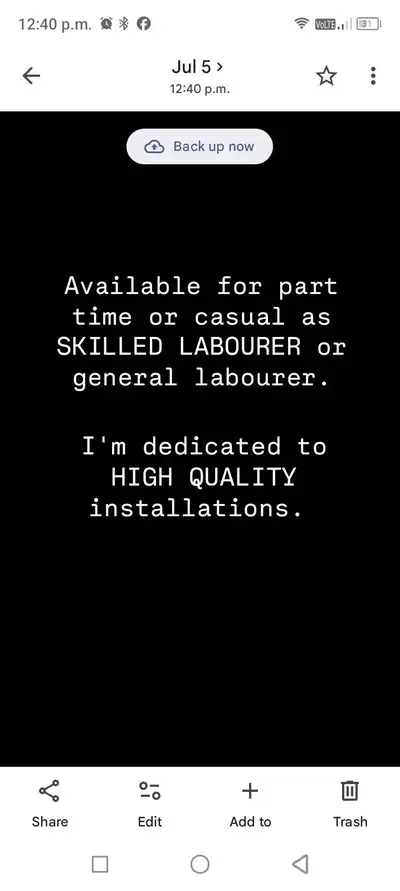Looking for part time work as skilled labourer. , View more