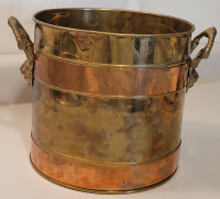 Vintage Handmade Brass Copper Planter with Lion's Head Handles