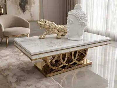 Modern Gold and White Marble Coffee Table, View more