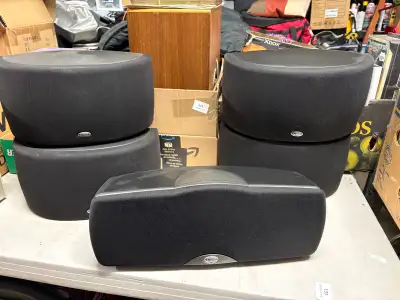 For sale is a used Klipsch Synergy 5-piece speaker set, perfect for creating an immersive home theat...