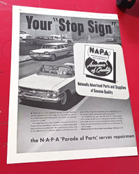 1960 NAPA AUTO PARTS AD WITH IMPALA & 1959 PLYMOUTH VINTAGE