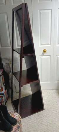 free standing wood shelf with mirror