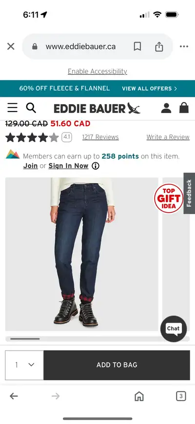 Eddie Bauer Jeans - Flanel Lined - Size 10, View more