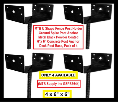 (NEW) 4x Fence Post Holder Ground Spike Anchor Metal Black 6”x6”, View more
