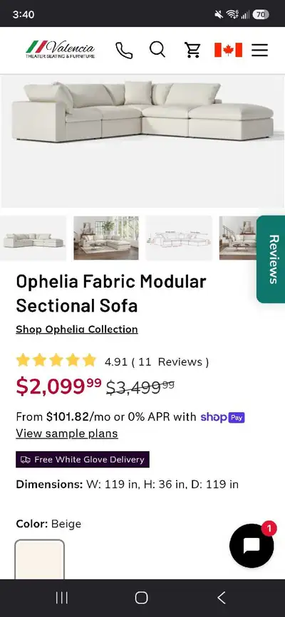 Valencia Ophelia Fabric Modular Sectional, View more