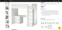 Loft bed, white with frame/with desk with 3 drawers, Twin