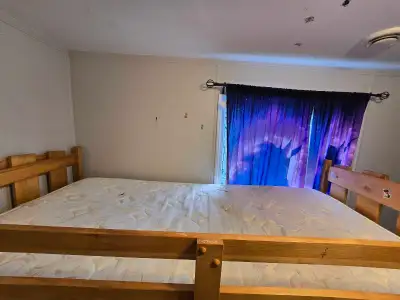 This is a used twin bed that can comfortably sleep one. It has some signs of wear, as you can see fr...