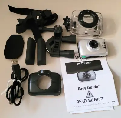 Vivitar DVR781HD Waterproof Action Camcorder Video Camera with case, mount and easy guide manual
